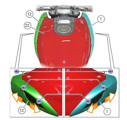 Refitting the fuel tank fairings