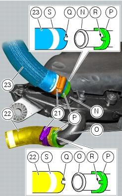 Refitting the cooling system hoses and unions